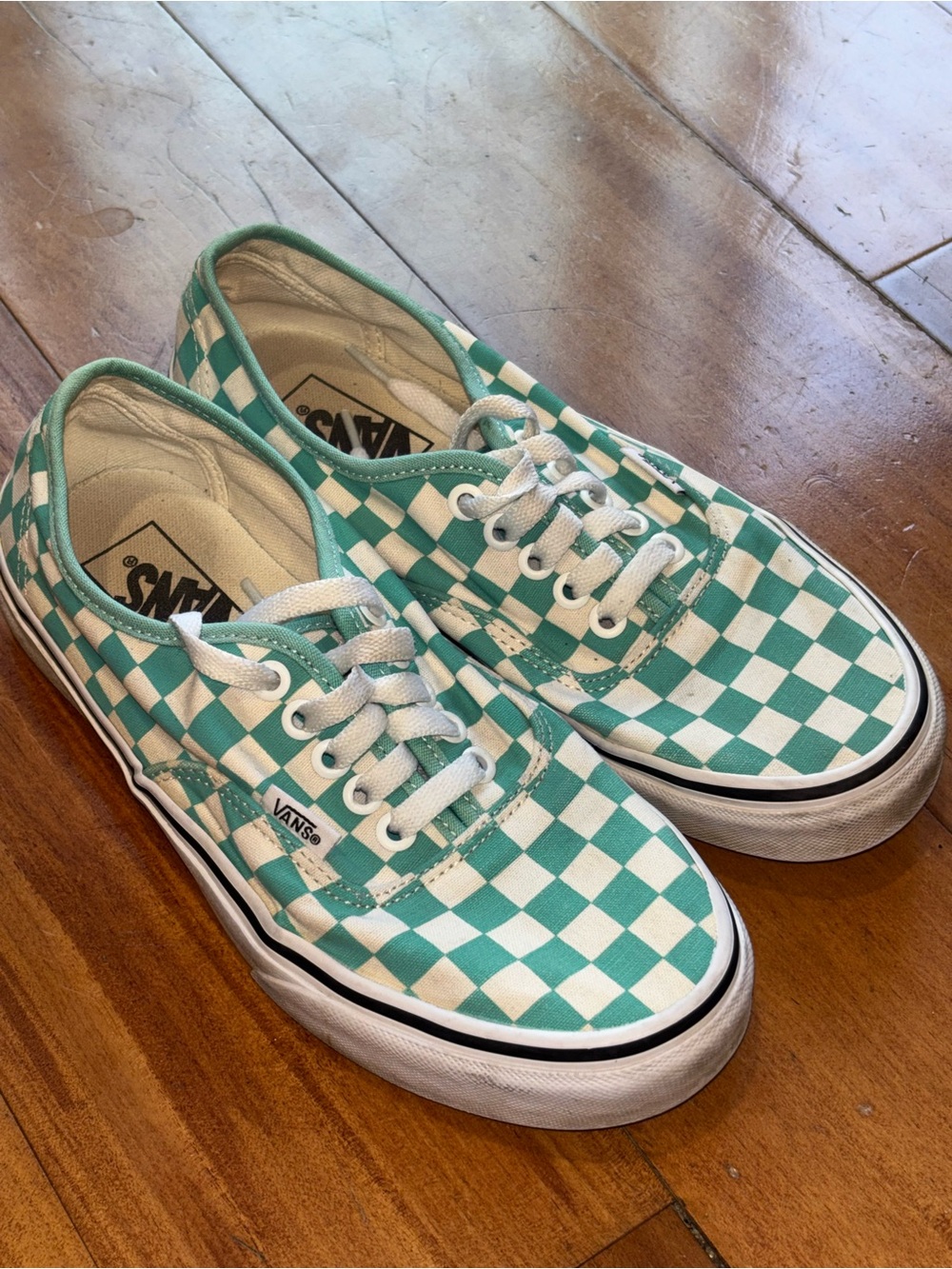 Vans Men’s Checkerboard Lace-Up Sneakers - Teal/White size 6.5